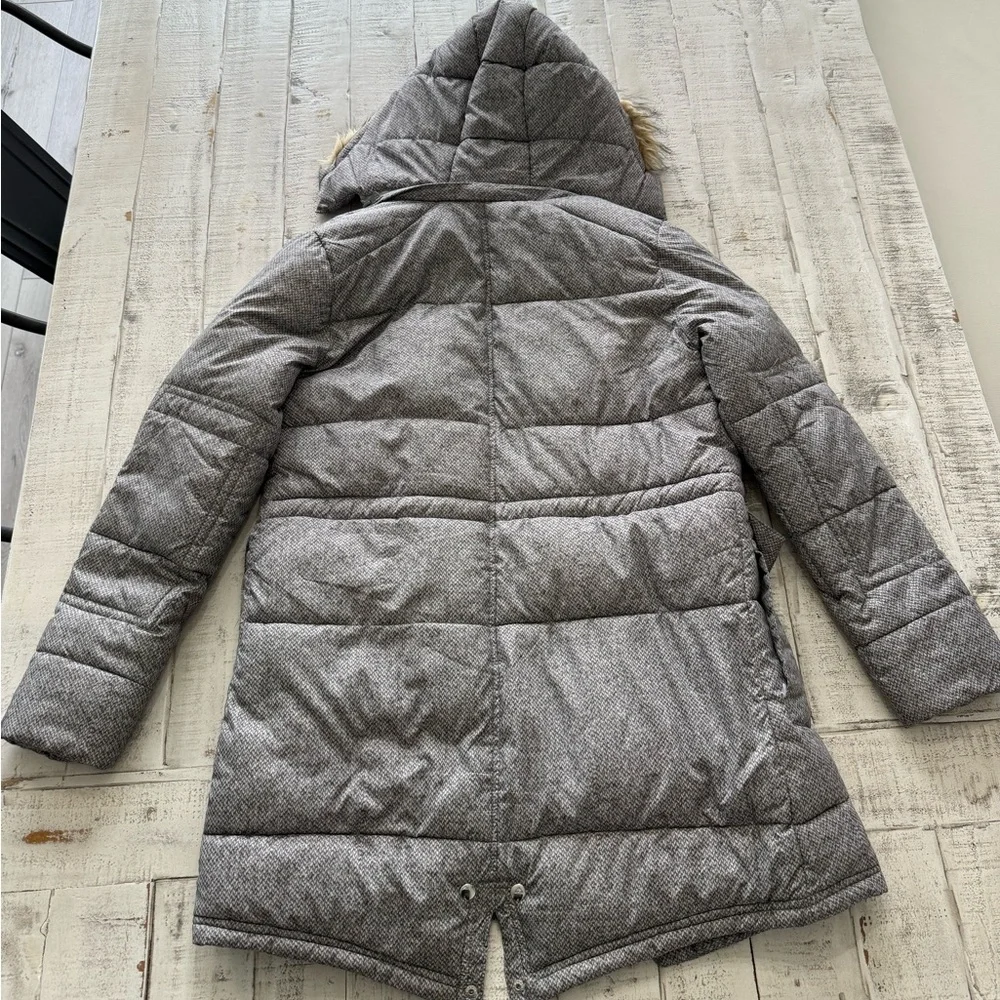 Gray Winter Coat with Faux Fur Hood Long Length - Picture 2 of 14